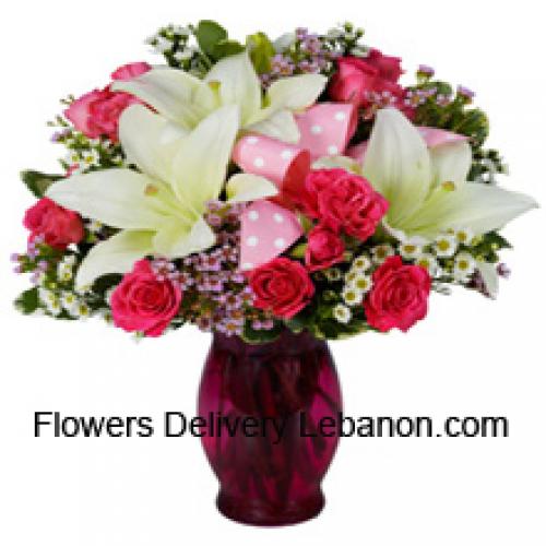 Cute Pink Roses and White Lilies