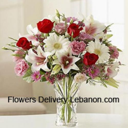 Cute Carnations, Gerberas and Roses in Vase