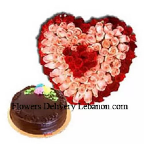 Arreglo en forma de corazón de 150 rosas (rojas y rosas) junto con delicioso pastel de trufa de chocolate de 1 kg (Tenga en cuenta que la entrega de pasteles solo está disponible para la región de Metro Manila. Cualquier pedido de entrega de pasteles fuera de Metro Manila será sustituido por un Pastel de Brownie de Chocolate sin crema o se le ofrecerá al destinatario un cupón de Red Ribbon suficiente para comprar el mismo pastel)