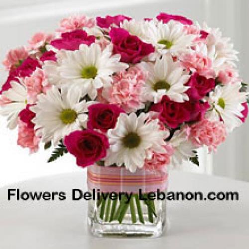 Elegant Roses, Carnations and Daisies in Vase